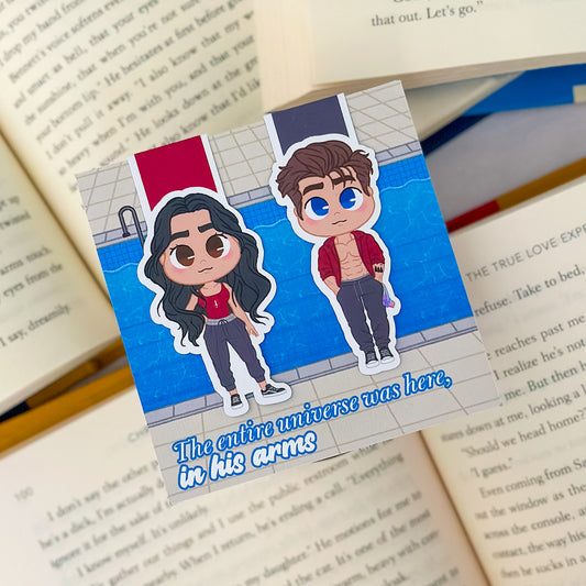 A set of magnetic bookmarks inspired by Deep End by Ali Hazelwood, featuring chibi-style characters, ocean-themed designs, and subtle science elements. chibi fanart