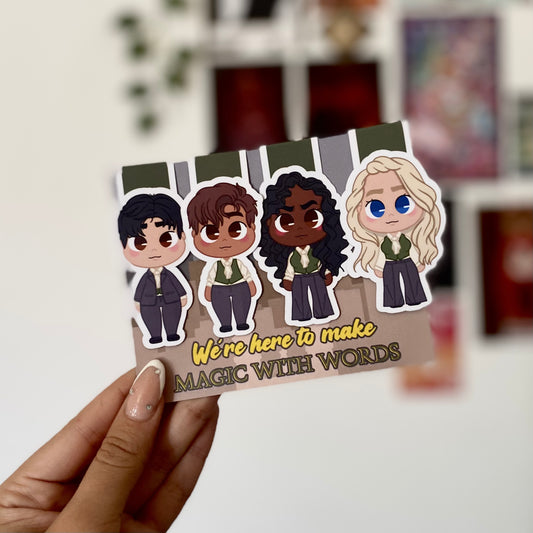 Magnetic bookmarks inspired by Babel by R.F. Kuang, featuring dark chibi designs, tower imagery, and elements from this captivating novel. fanart