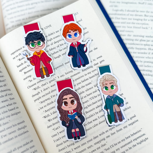 magnetic bookmarks-HP-harry potter draco malfoy hermione granger ron wesley hogwarts gryffindor slytherin chibi fanart